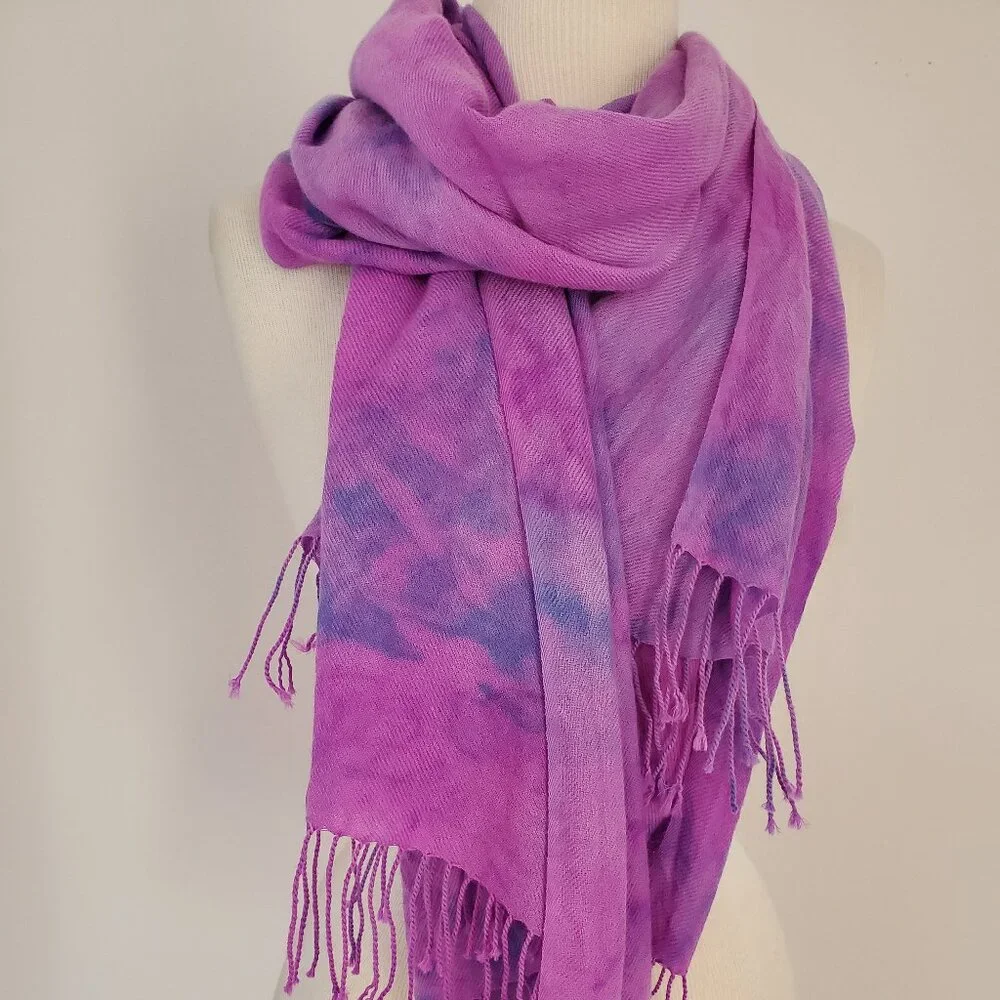 NEW Cashmere merino oversized Scarf Wrap tie dyed brunello blue purple pink XL